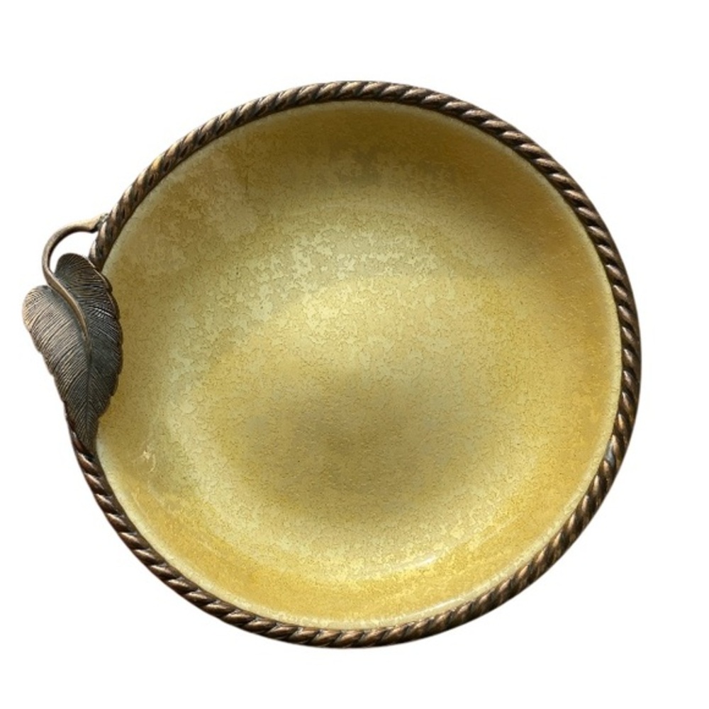 Mid 20th Century Evans Hand Enameled Gold Tone Tray With Leaf Accent